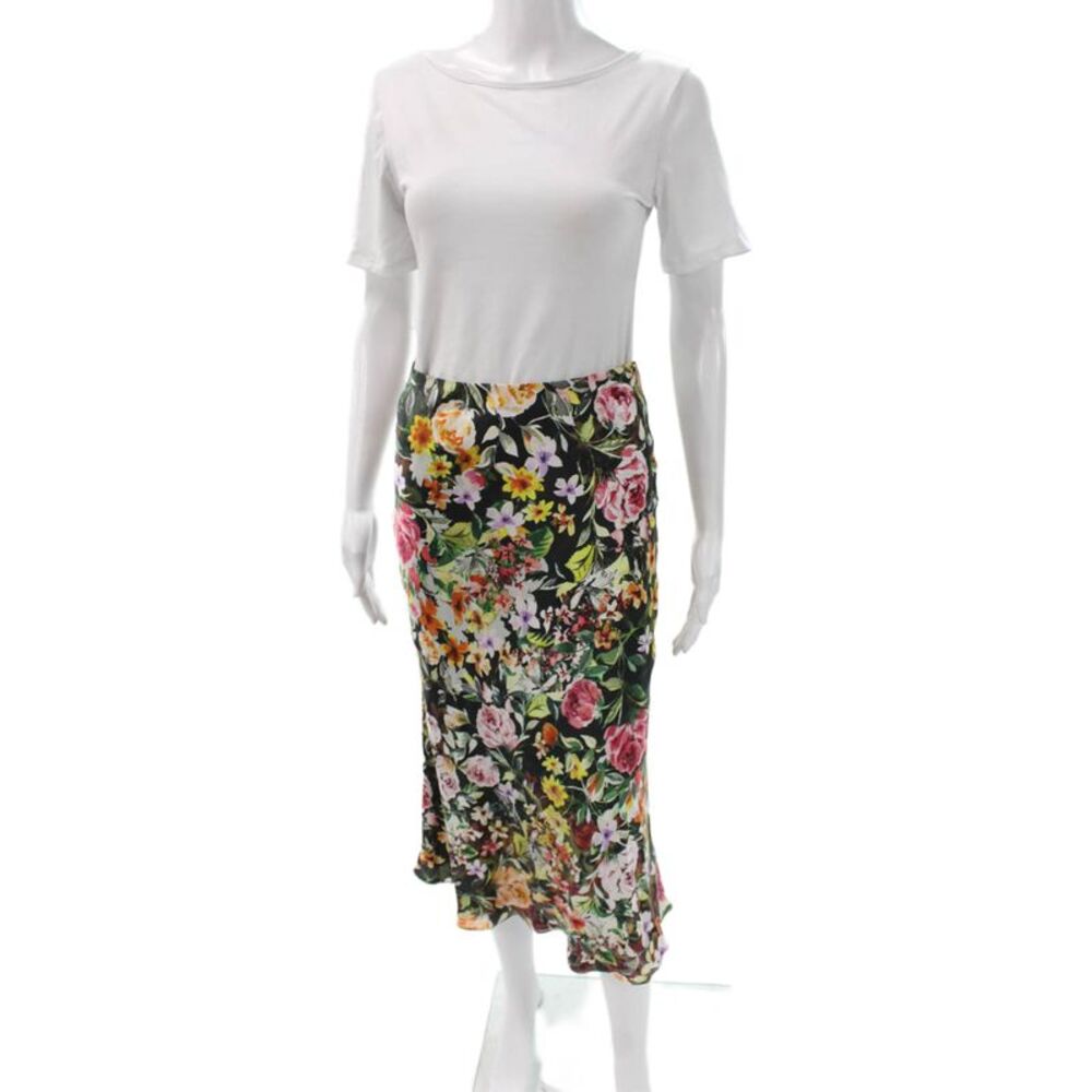 Generation Love Women Straight Pencil Silk Midi Skirt Black Floral Size S